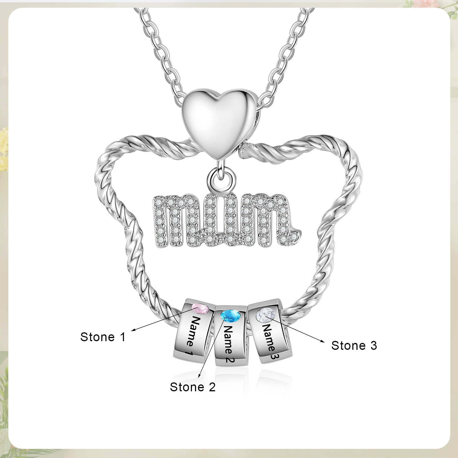 Personalised Mum Pendant Necklace Custom 2-5 Birthstones & 2-5 Names Gift for Mother-Jessemade AU