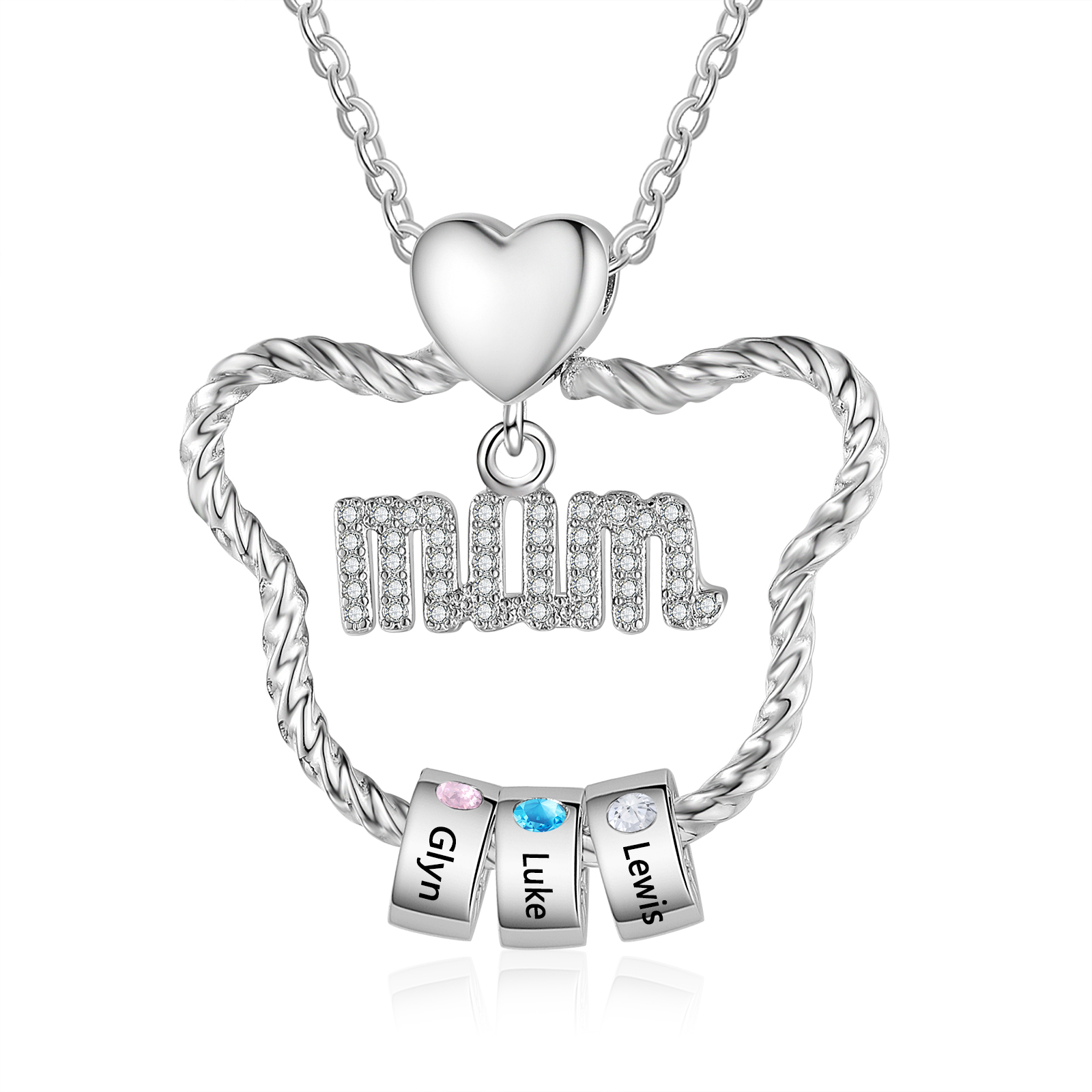 Personalised Mum Pendant Necklace Custom 2-5 Birthstones & 2-5 Names Gift for Mother