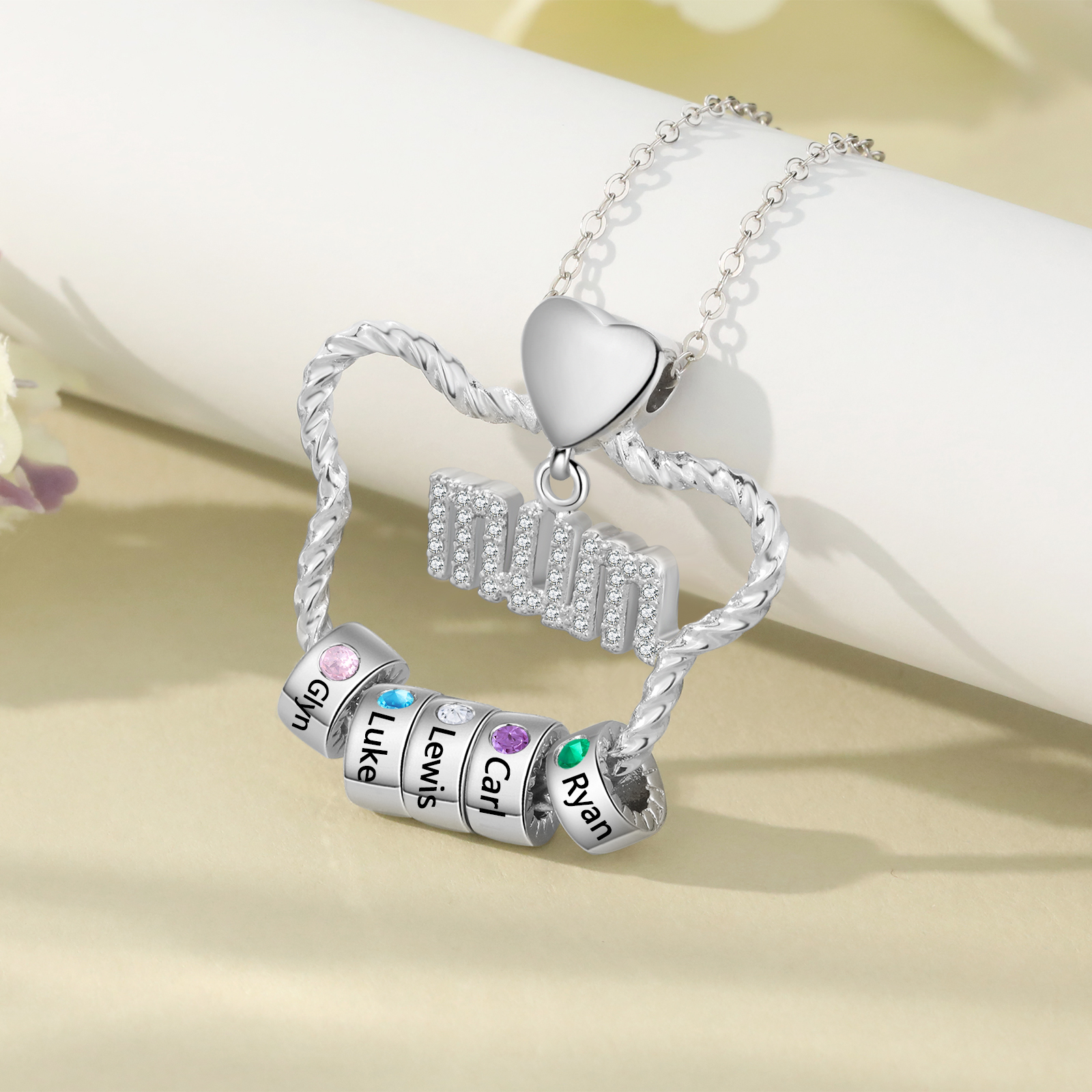 Personalised Mum Pendant Necklace Custom 2-5 Birthstones & 2-5 Names Gift for Mother-Jessemade AU