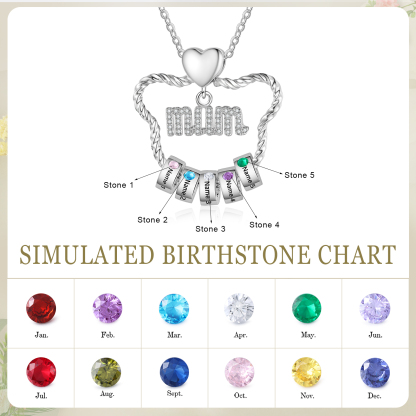 Personalised Mum Pendant Necklace Custom 2-5 Birthstones & 2-5 Names Gift for Mother-Jessemade AU