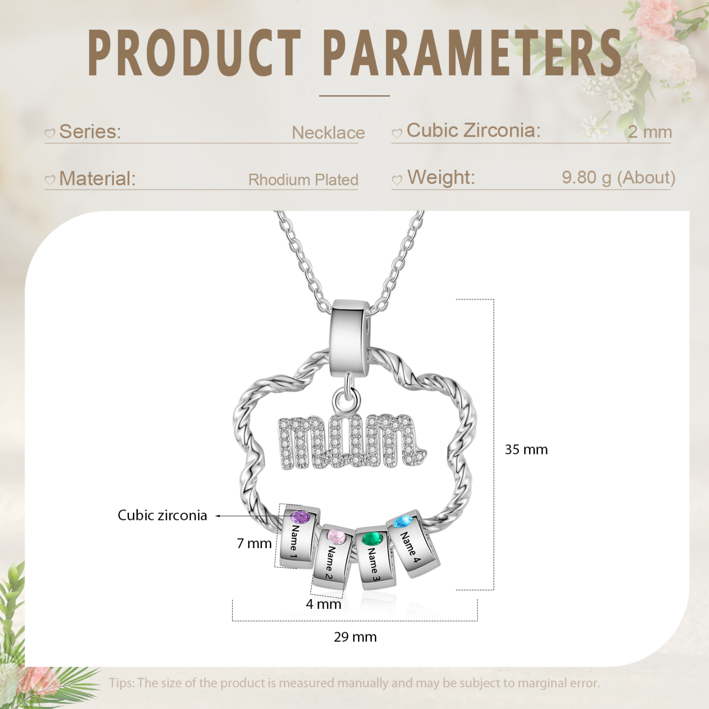 Personalised Mum Pendant Necklace Custom 2-5 Birthstones & 2-5 Names Gifts for Mother-Jessemade AU