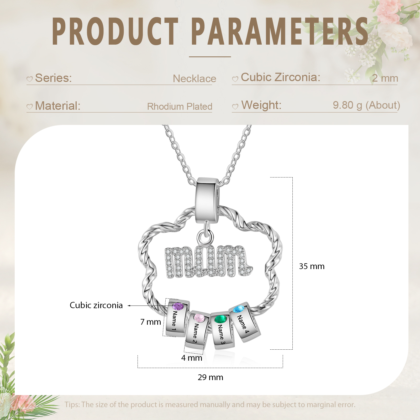 Personalised Mum Pendant Necklace Custom 2-5 Birthstones & 2-5 Names Gifts for Mother-Jessemade AU