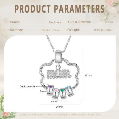 Personalised Mum Pendant Necklace Custom 2-5 Birthstones & 2-5 Names Gifts for Mother-Jessemade AU