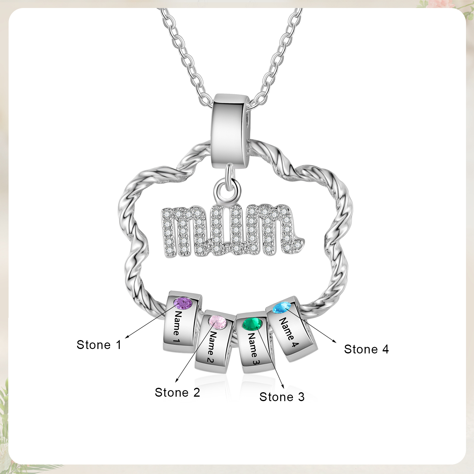 Personalised Mum Pendant Necklace Custom 2-5 Birthstones & 2-5 Names Gifts for Mother-Jessemade AU