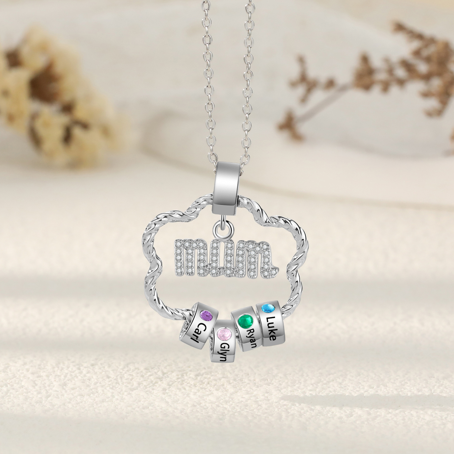 Personalised Mum Pendant Necklace Custom 2-5 Birthstones & 2-5 Names Gifts for Mother-Jessemade AU