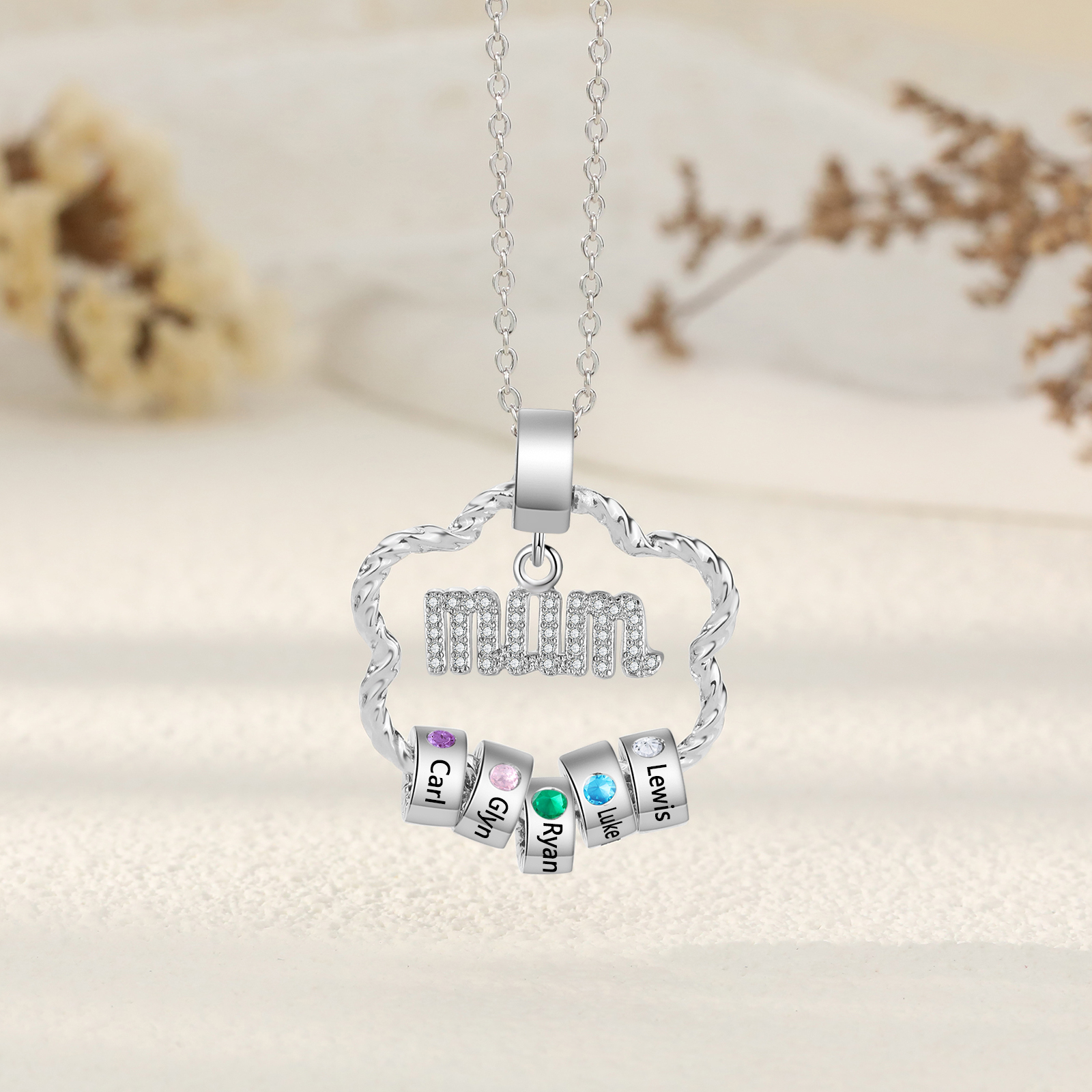 Personalised Mum Pendant Necklace Custom 2-5 Birthstones & 2-5 Names Gifts for Mother-Jessemade AU