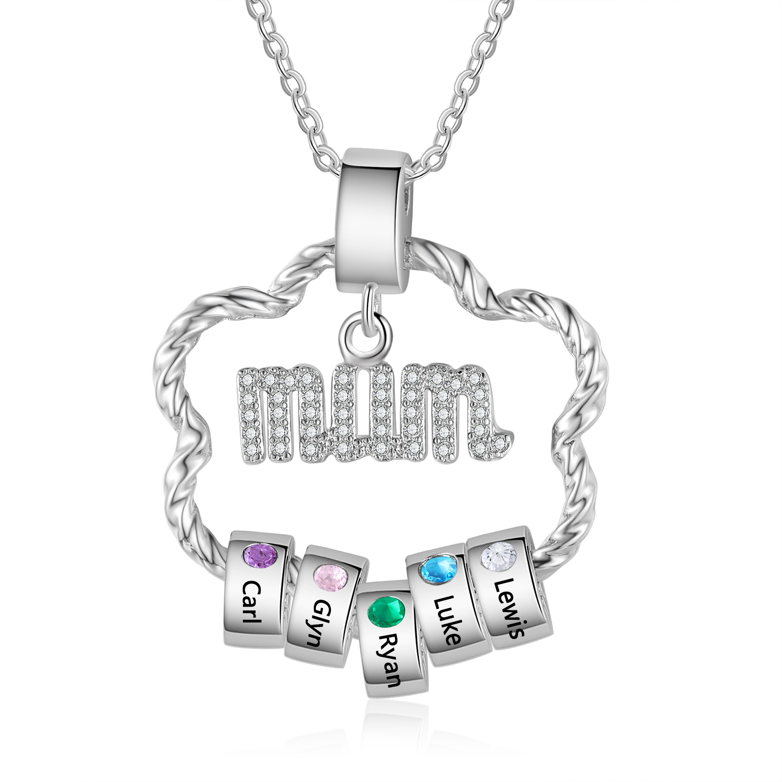 Personalised Mum Pendant Necklace Custom 2-5 Birthstones & 2-5 Names Gifts for Mother-Jessemade AU