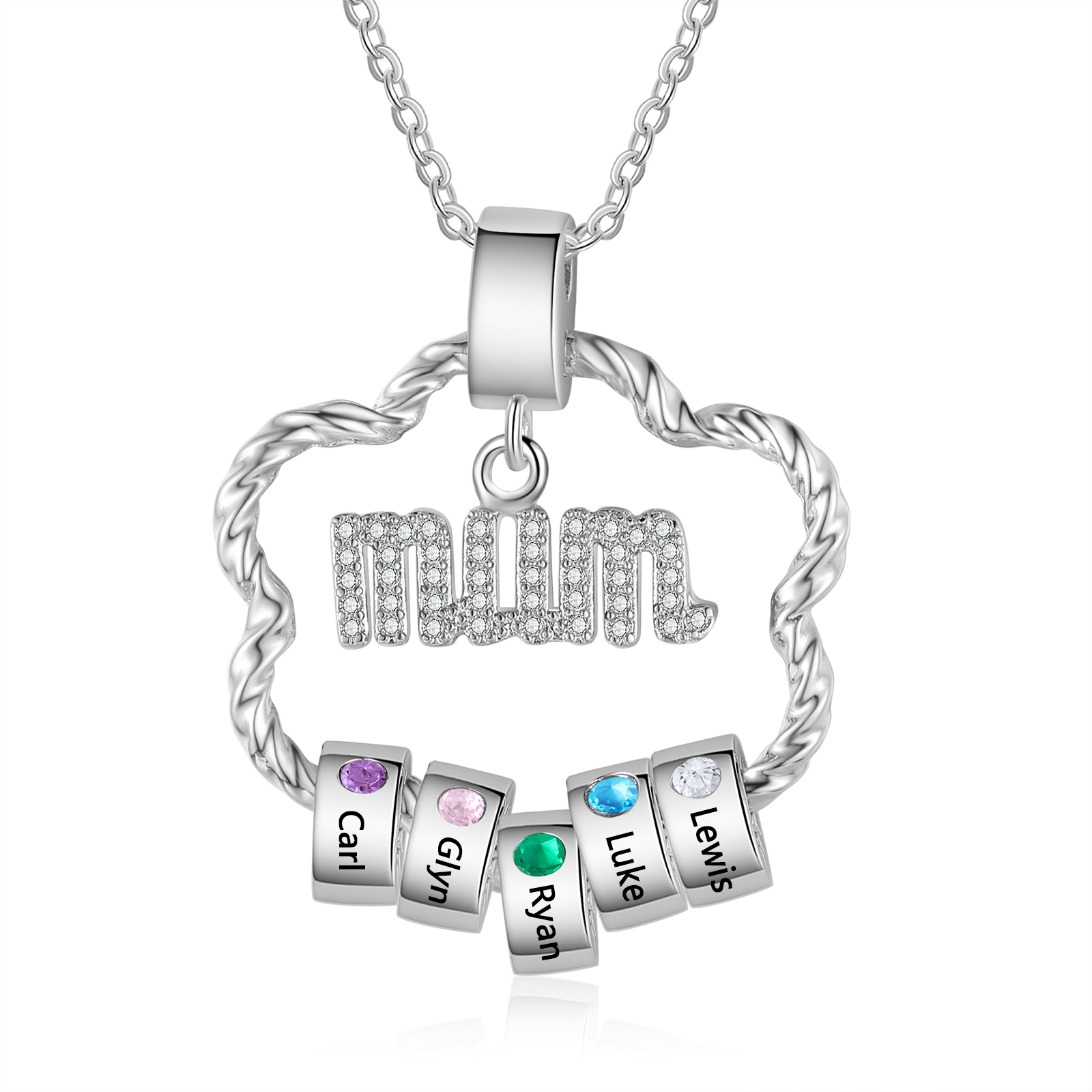 Personalised Mum Pendant Necklace Custom 2-5 Birthstones & 2-5 Names Gifts for Mother-Jessemade AU