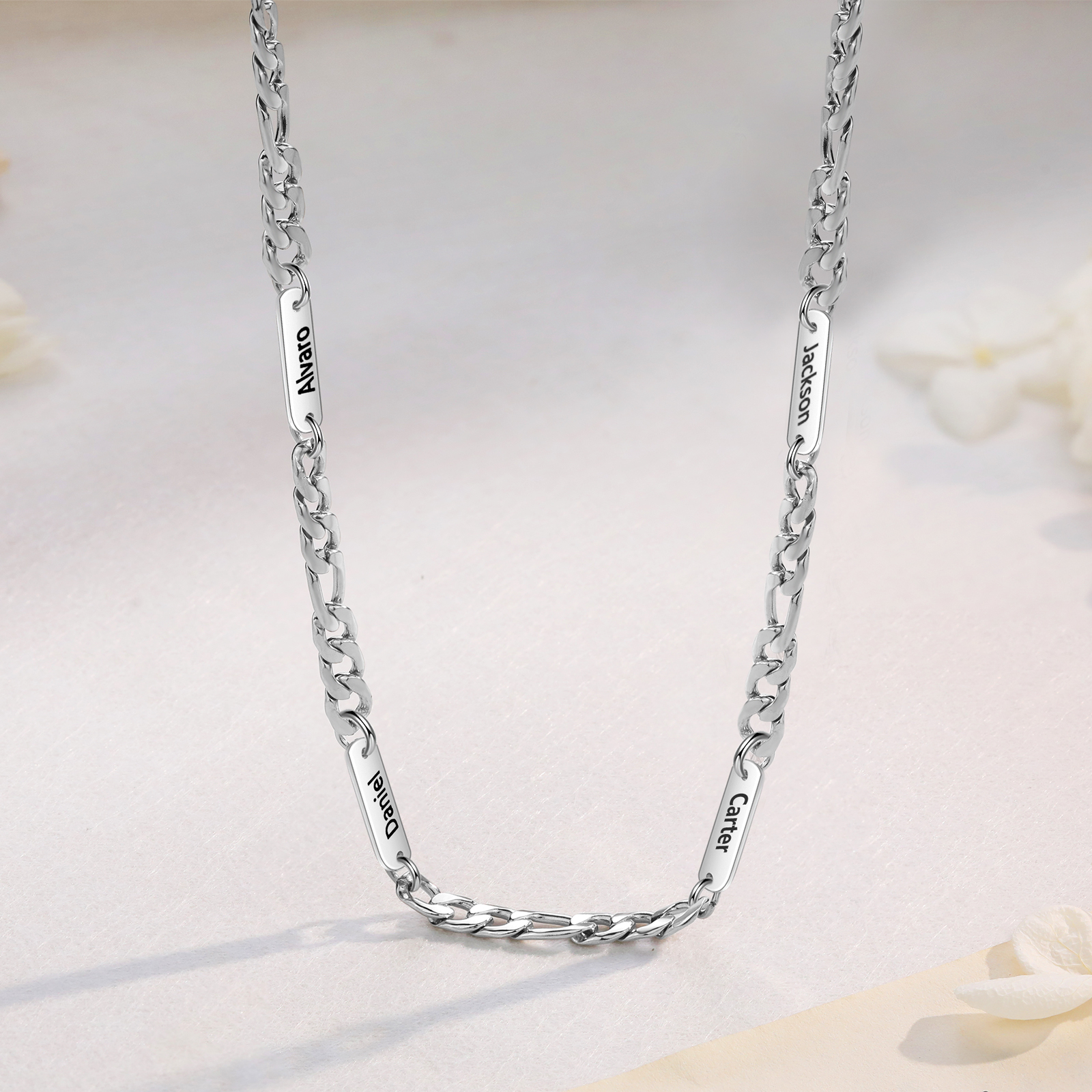 Mens Personalised Necklace Custom 1 to 3 Names Adjustable Stainless Steel Valentine’s Day Gift for Him