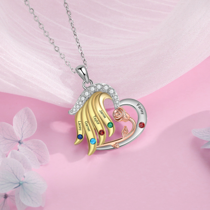 Personalised Heart Rose Pendant Necklace Custom 5 Birthstones & 5 Names Gifts for Her-Jessemade AU