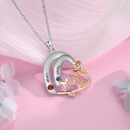 Personalised Heart Pendant Necklace Custom 2 Birthstones & 2 Names Birthday Gift for Mom/Grandma-Jessemade AU