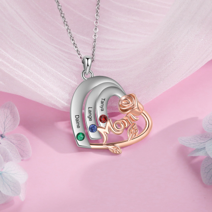 Personalised Heart Pendant Necklace Custom 3 Birthstones & 3 Names Birthday Gift for Mom/Grandma-Jessemade AU