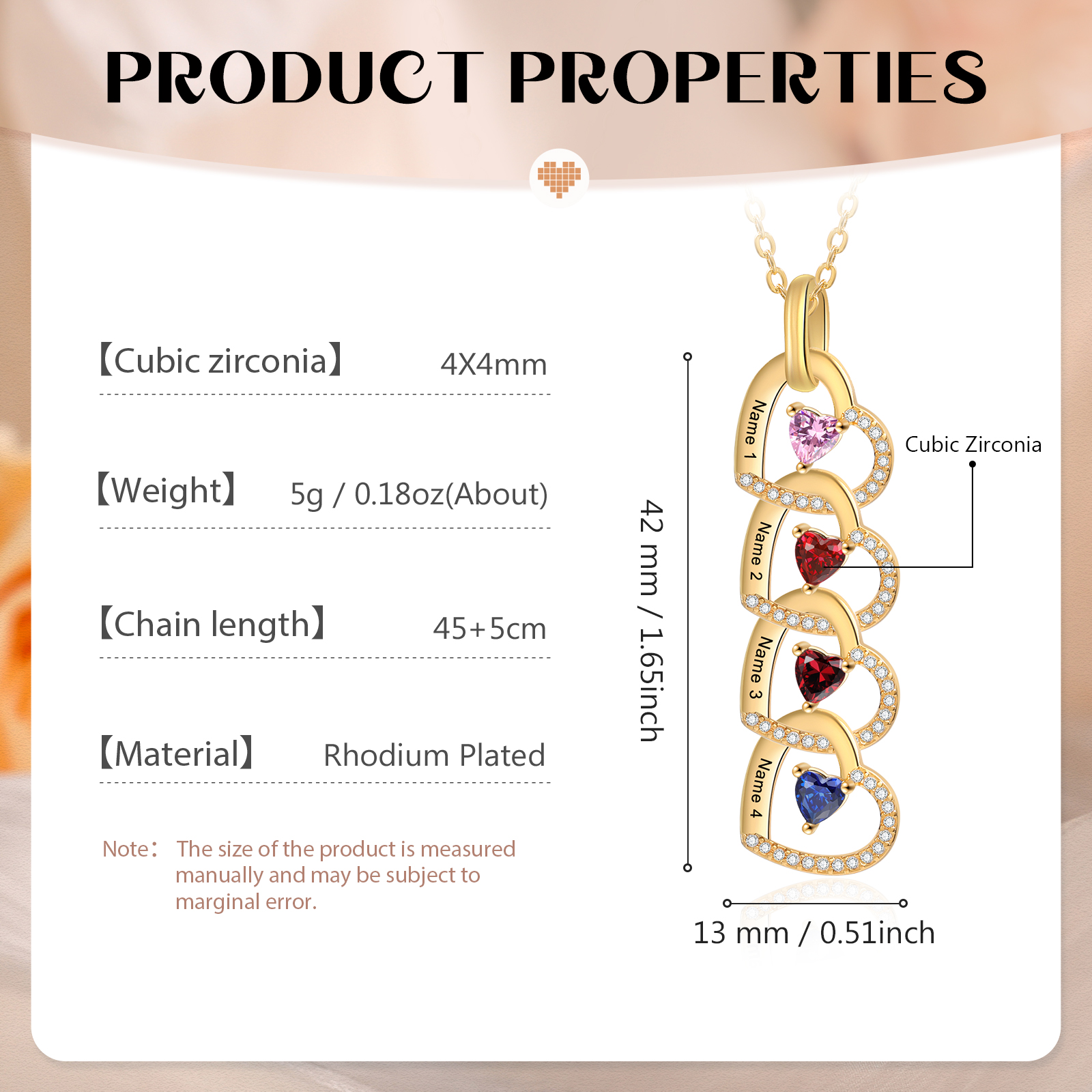 Personalised Heart Pendant Necklace Custom 4-6 Birthstones & 4-6 Names Women's Necklace Gold Gift for Her-Jessemade AU