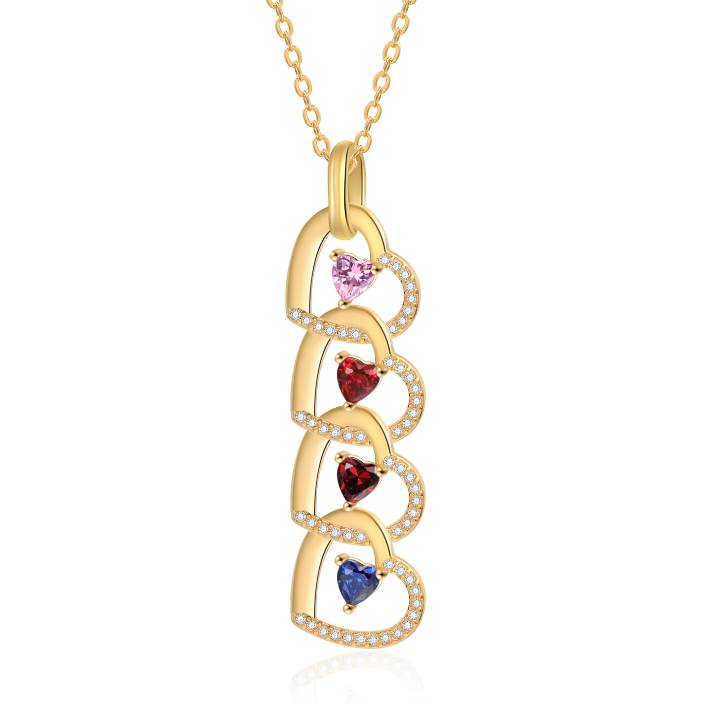 Personalised Heart Pendant Necklace Custom 4-6 Birthstones & 4-6 Names Women's Necklace Gold Gift for Her-Jessemade AU