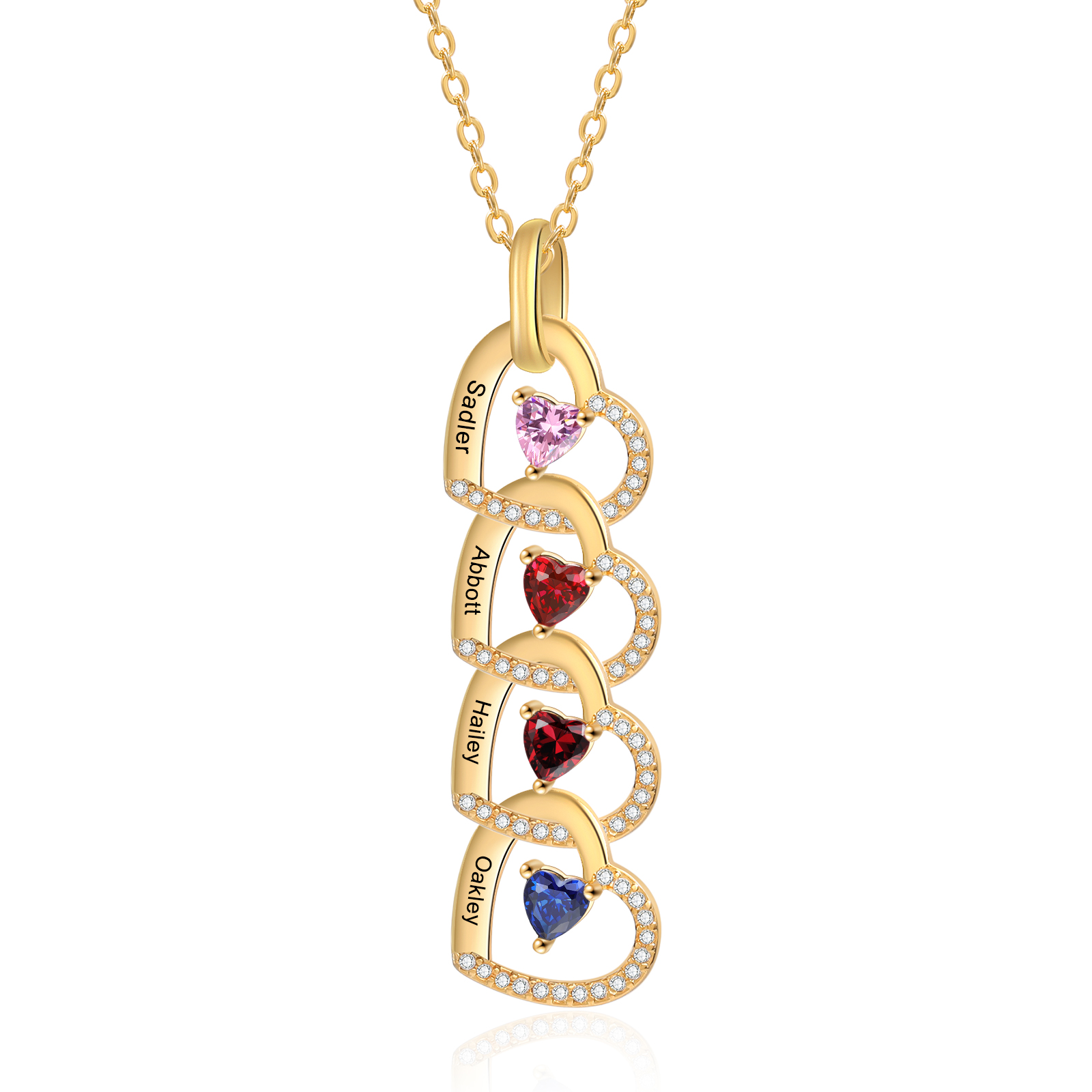 Personalised Heart Pendant Necklace Custom 4-6 Birthstones & 4-6 Names Women's Necklace Gold Gift for Her