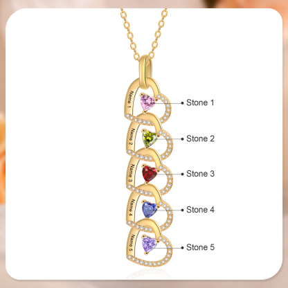 Personalised Heart Pendant Necklace Custom 4-6 Birthstones & 4-6 Names Women's Necklace Gold Gift for Her-Jessemade AU