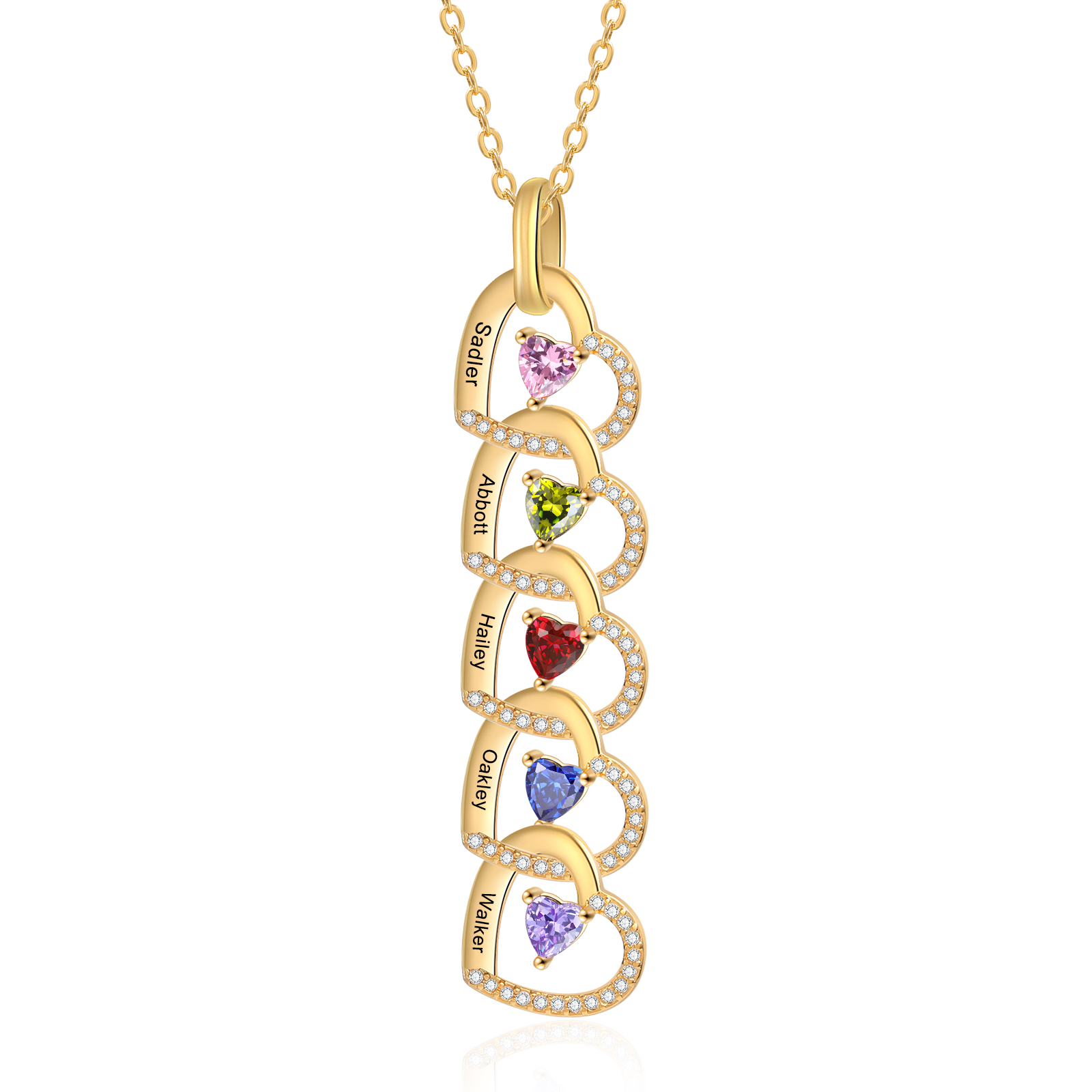 Personalised Heart Pendant Necklace Custom 4-6 Birthstones & 4-6 Names Women's Necklace Gold Gift for Her-Jessemade AU