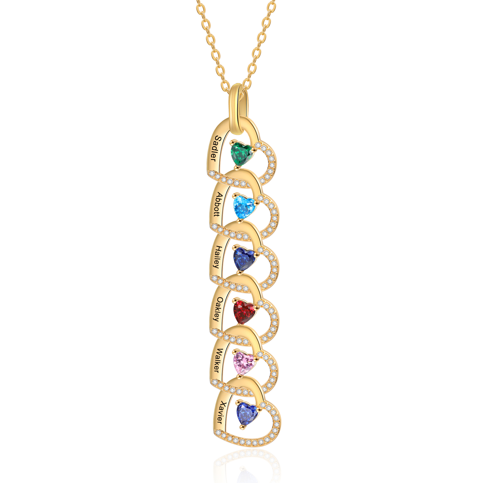 Personalised Heart Pendant Necklace Custom 4-6 Birthstones & 4-6 Names Women's Necklace Gold Gift for Her-Jessemade AU