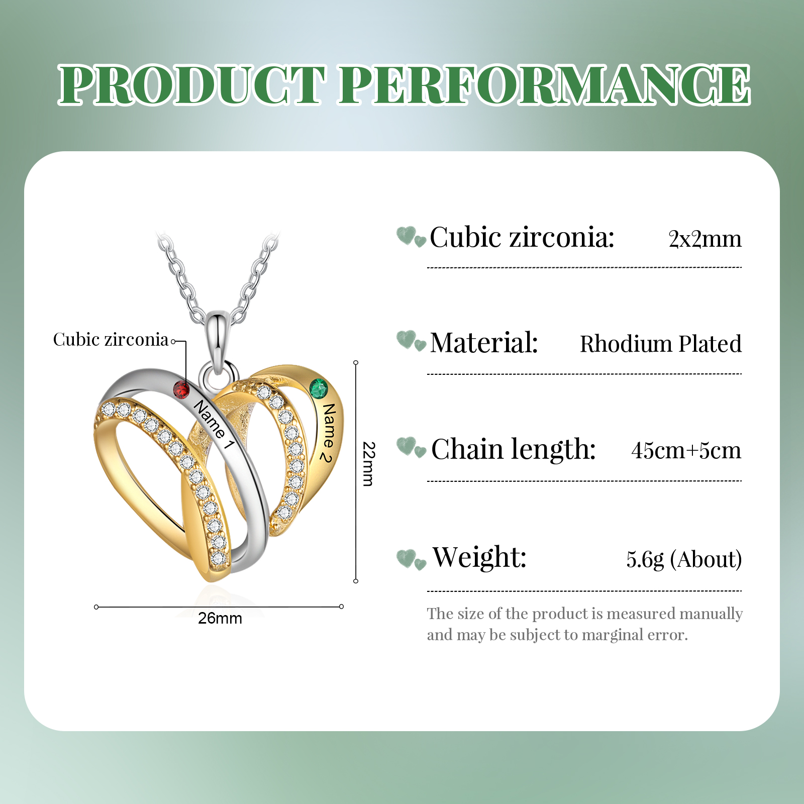 Personalised Heart Necklace with 2 Birthstones 2 Names Custom Women's Necklace Gift for Her-Jessemade AU