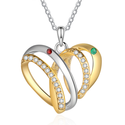 Personalised Heart Necklace with 2 Birthstones 2 Names Custom Women's Necklace Gift for Her-Jessemade AU