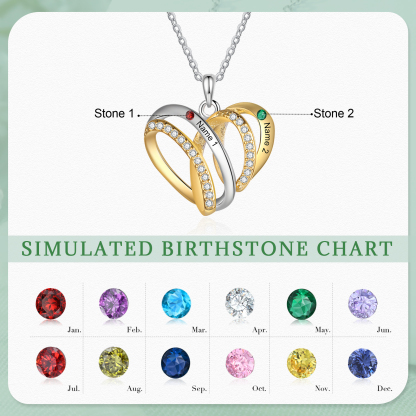 Personalised Heart Necklace with 2 Birthstones 2 Names Custom Women's Necklace Gift for Her-Jessemade AU