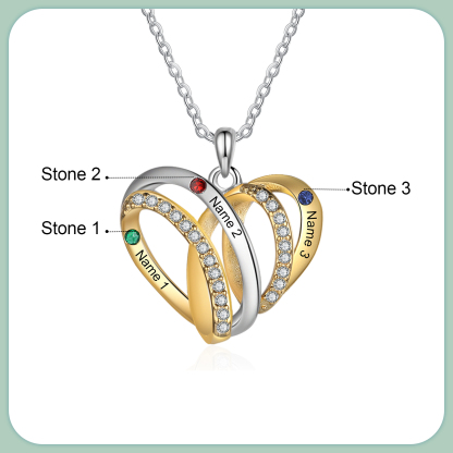 Personalised Heart Necklace with 3 Birthstones 3 Names Custom Women's Necklace Gift for Her-Jessemade AU