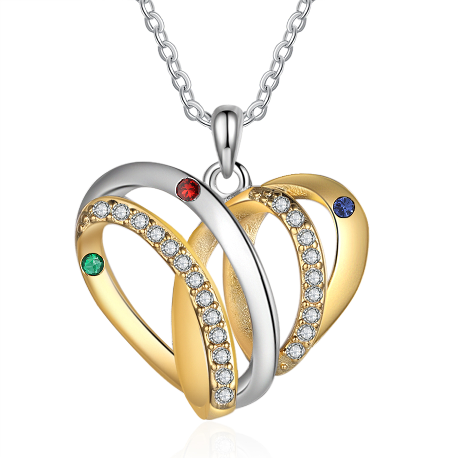 Personalised Heart Necklace with 3 Birthstones 3 Names Custom Women's Necklace Gift for Her-Jessemade AU