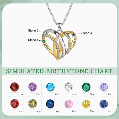 Personalised Heart Necklace with 3 Birthstones 3 Names Custom Women's Necklace Gift for Her-Jessemade AU