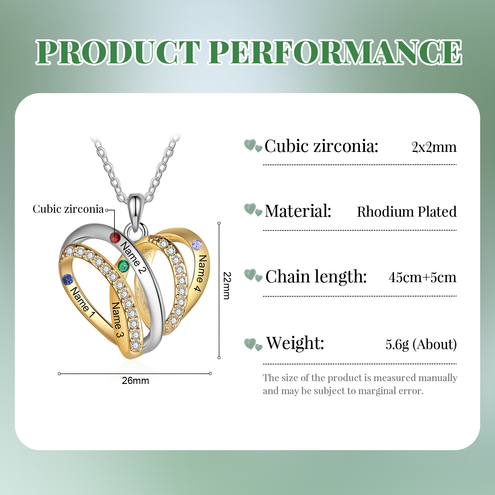 Personalised Heart Necklace with 4 Birthstones 4 Names Custom Women's Necklace Gift for Her-Jessemade AU