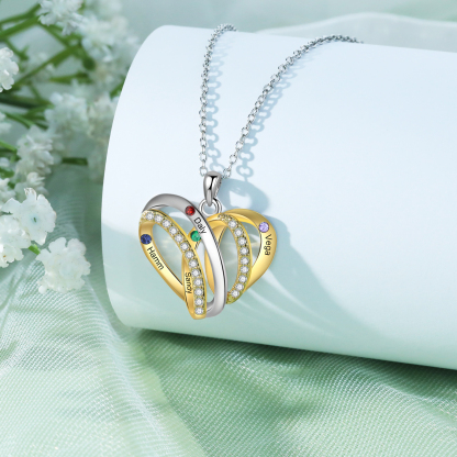 Personalised Heart Necklace with 4 Birthstones 4 Names Custom Women's Necklace Gift for Her-Jessemade AU