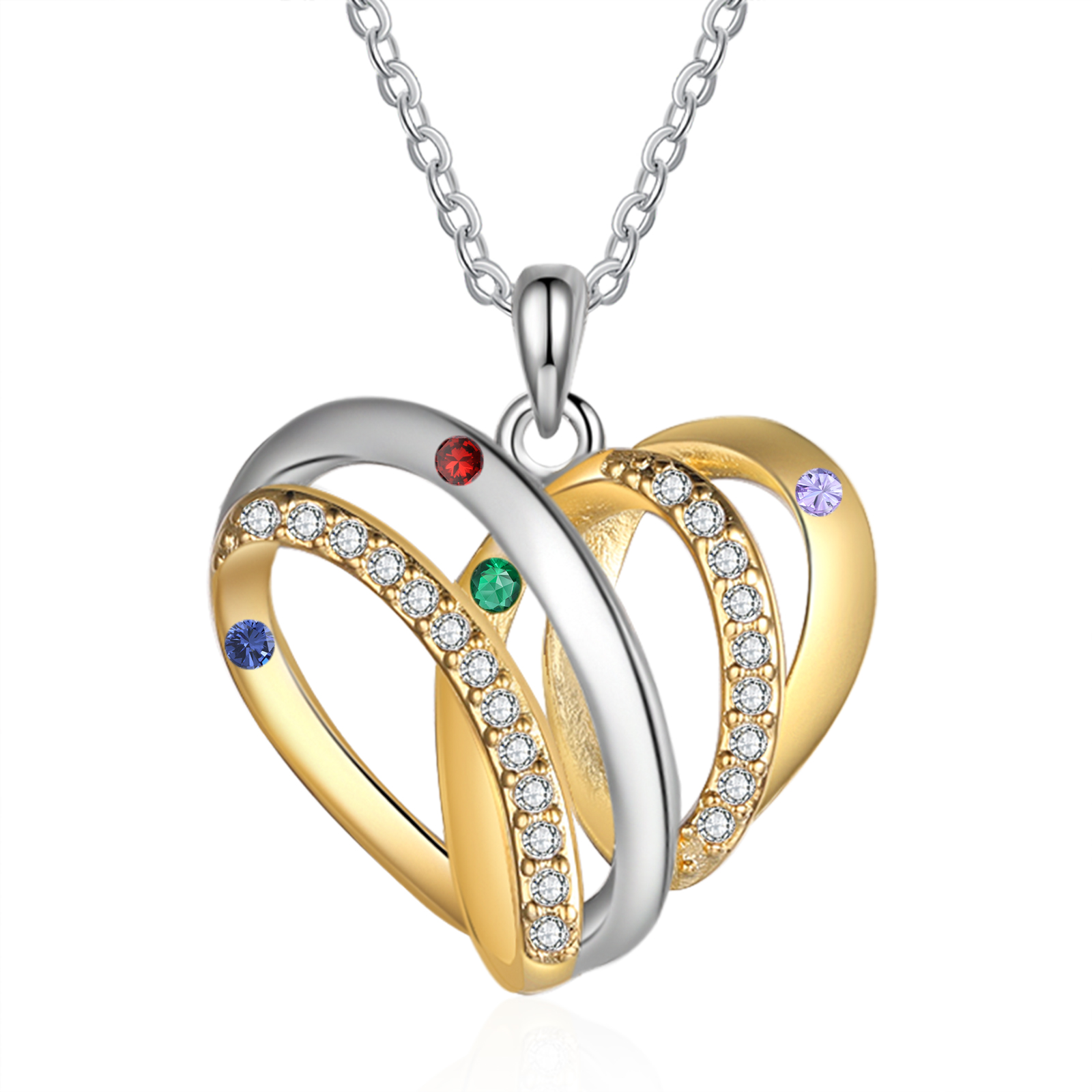 Personalised Heart Necklace with 4 Birthstones 4 Names Custom Women's Necklace Gift for Her-Jessemade AU