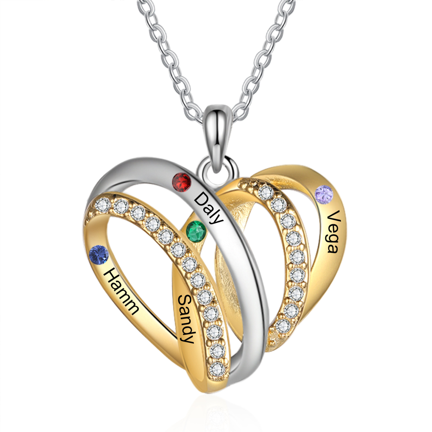 Personalised Heart Necklace with 4 Birthstones 4 Names Custom Women's Necklace Gift for Her-Jessemade AU