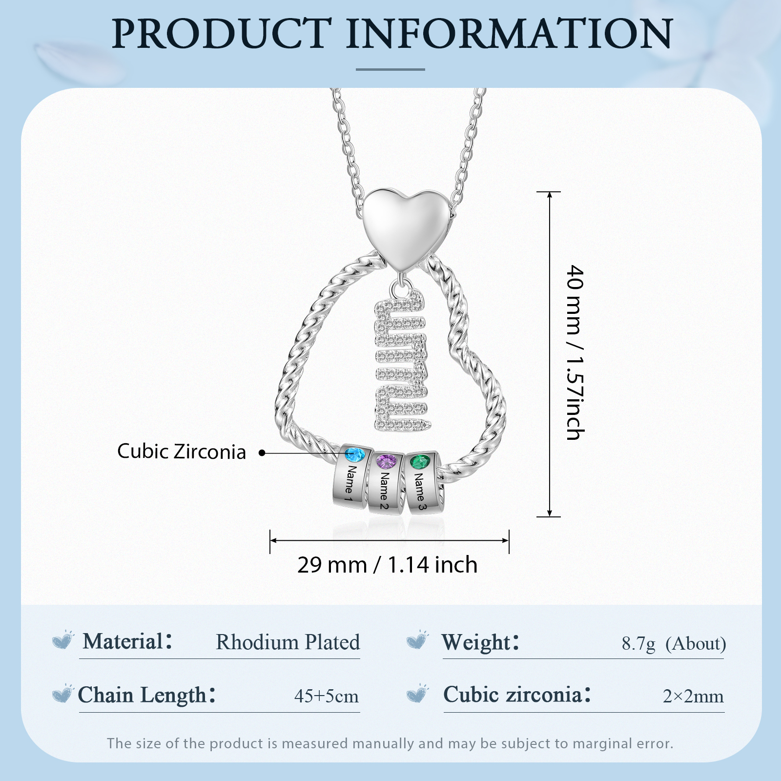 Personalised Heart Pendant Necklace Custom 1-5 Birthstones & 1-5 Names Gifts for Mum-Jessemade AU