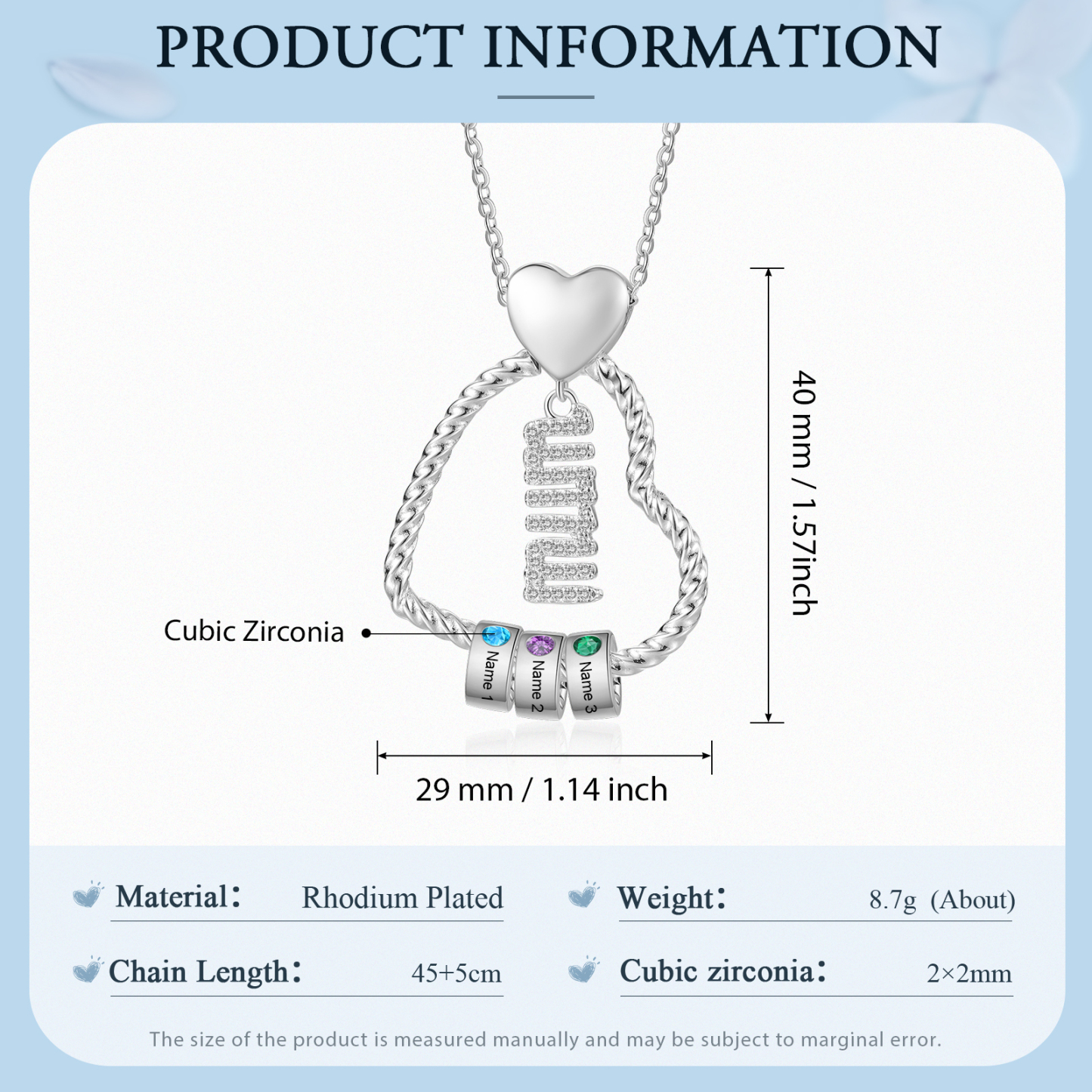 Personalised Heart Pendant Necklace Custom 1-5 Birthstones & 1-5 Names Gifts for Mum-Jessemade AU