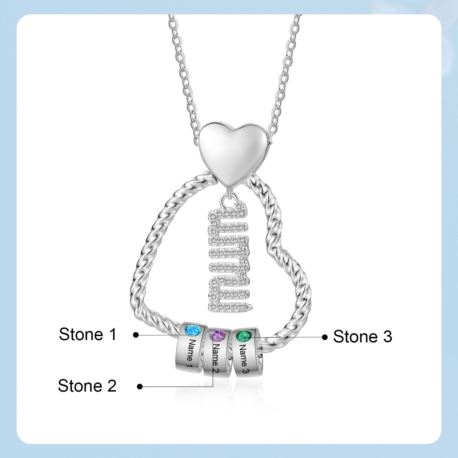 Personalised Heart Pendant Necklace Custom 1-5 Birthstones & 1-5 Names Gifts for Mum-Jessemade AU