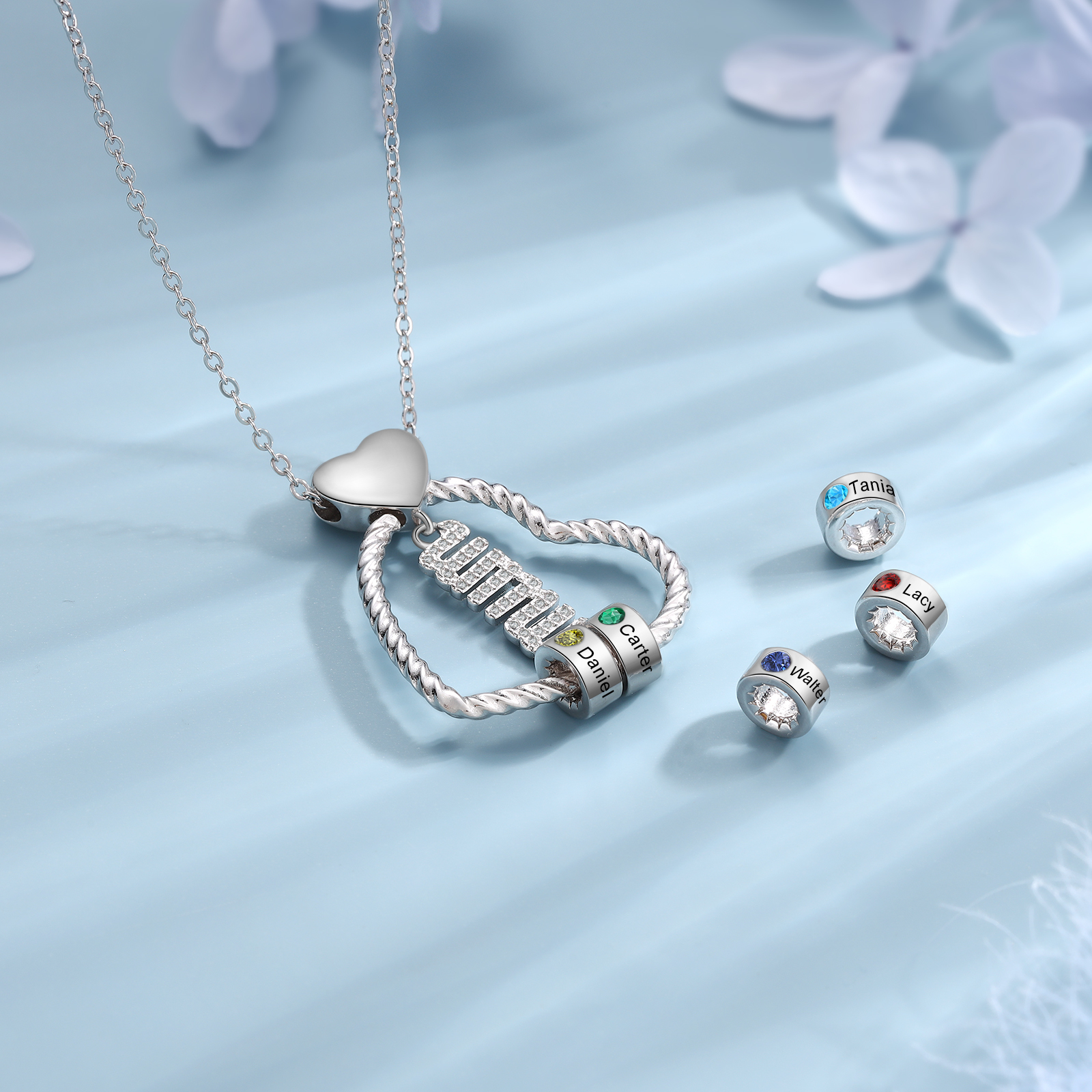 Personalised Heart Pendant Necklace Custom 1-5 Birthstones & 1-5 Names Gifts for Mum-Jessemade AU