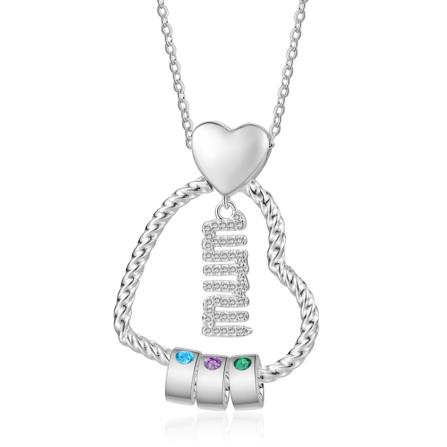 Personalised Heart Pendant Necklace Custom 1-5 Birthstones & 1-5 Names Gifts for Mum-Jessemade AU
