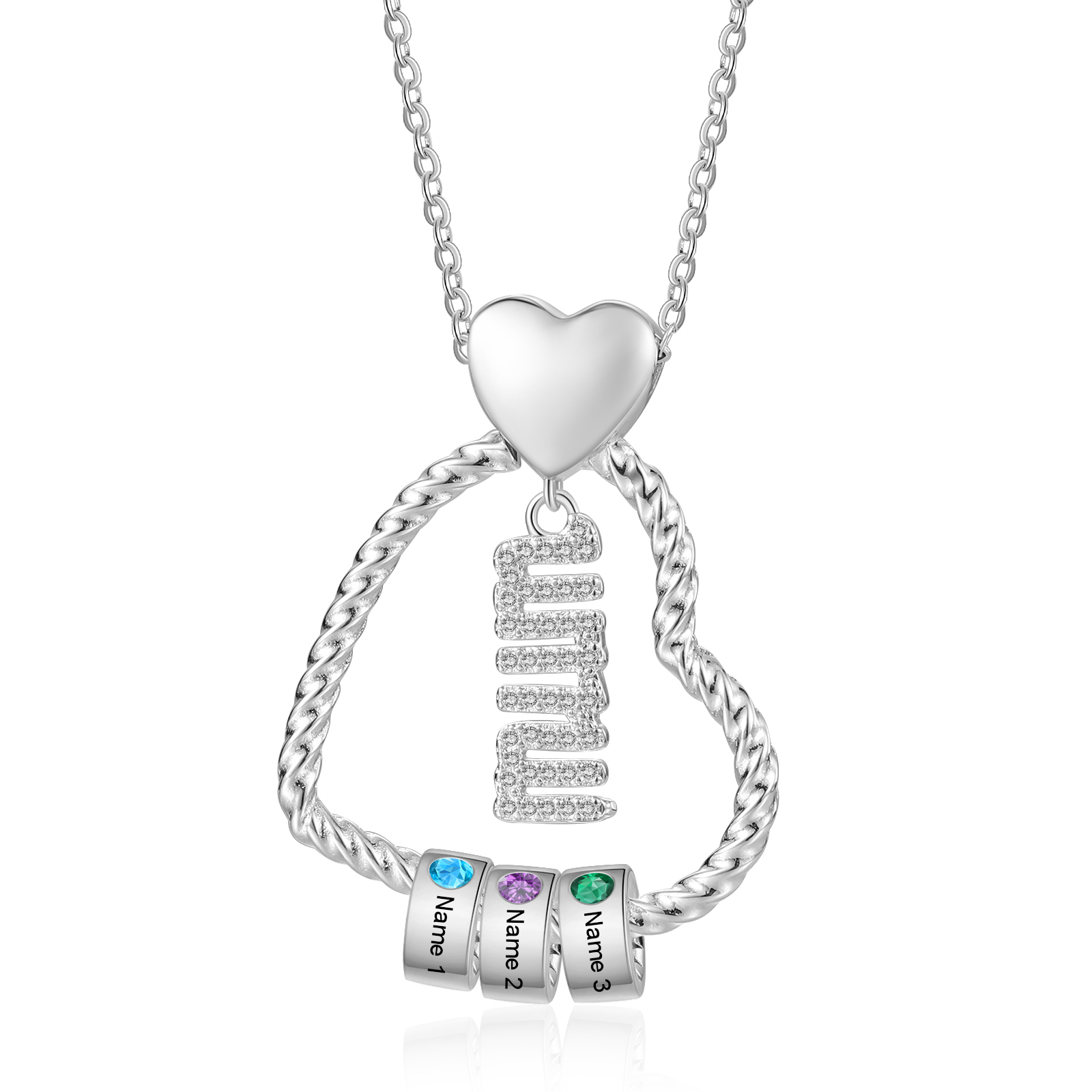 Personalised Heart Pendant Necklace Custom 1-5 Birthstones & 1-5 Names Gifts for Mum-Jessemade AU