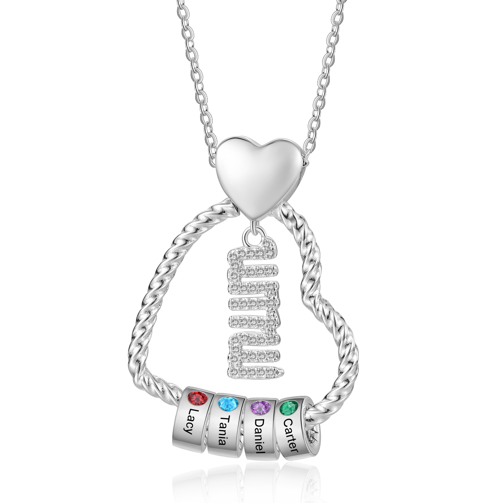 Personalised Heart Pendant Necklace Custom 1-5 Birthstones & 1-5 Names Gifts for Mum-Jessemade AU