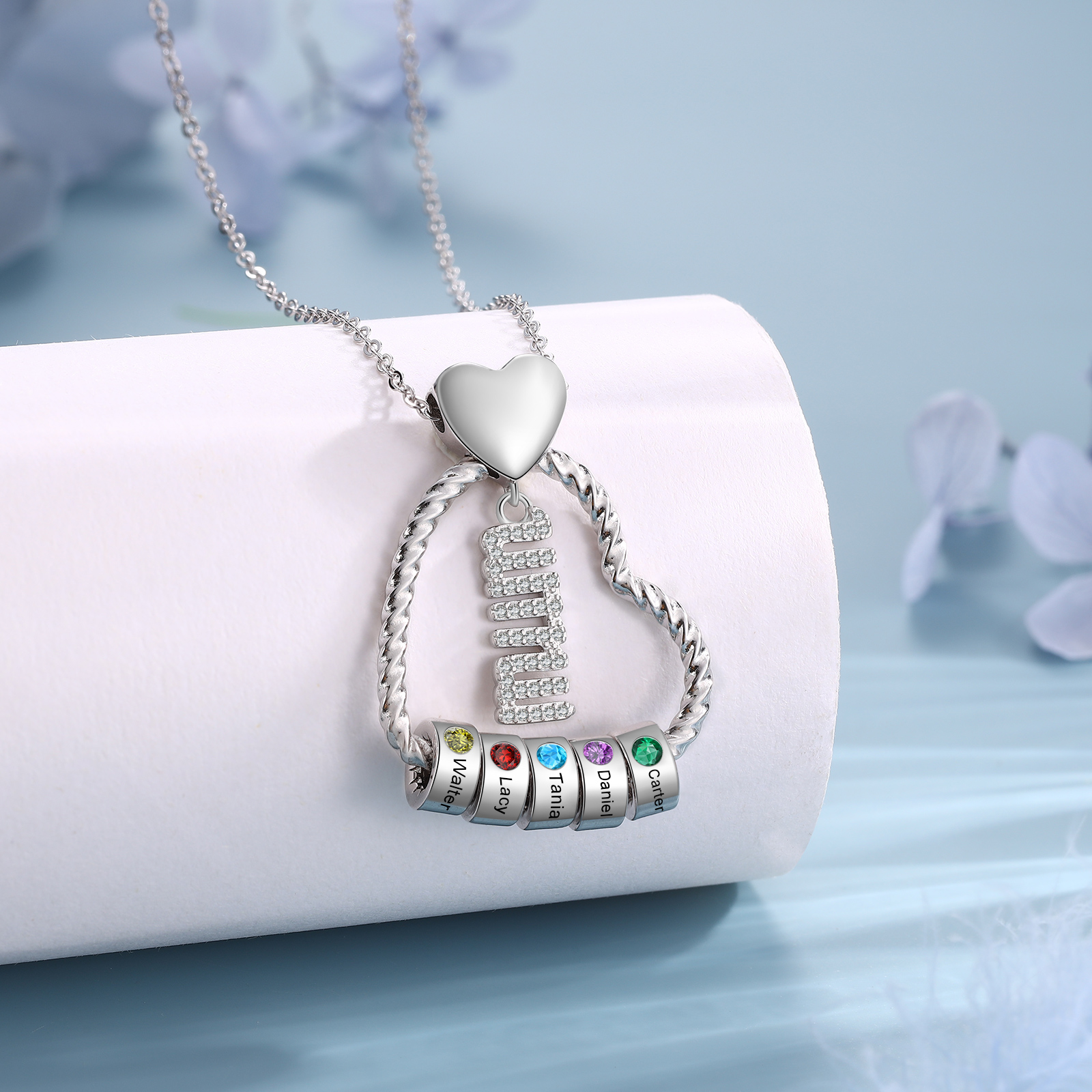 Personalised Heart Pendant Necklace Custom 1-5 Birthstones & 1-5 Names Gifts for Mum-Jessemade AU