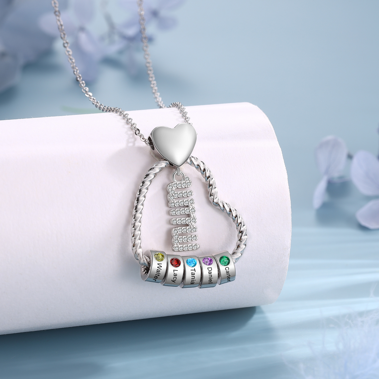 Personalised Heart Pendant Necklace Custom 1-5 Birthstones & 1-5 Names Gifts for Mum-Jessemade AU