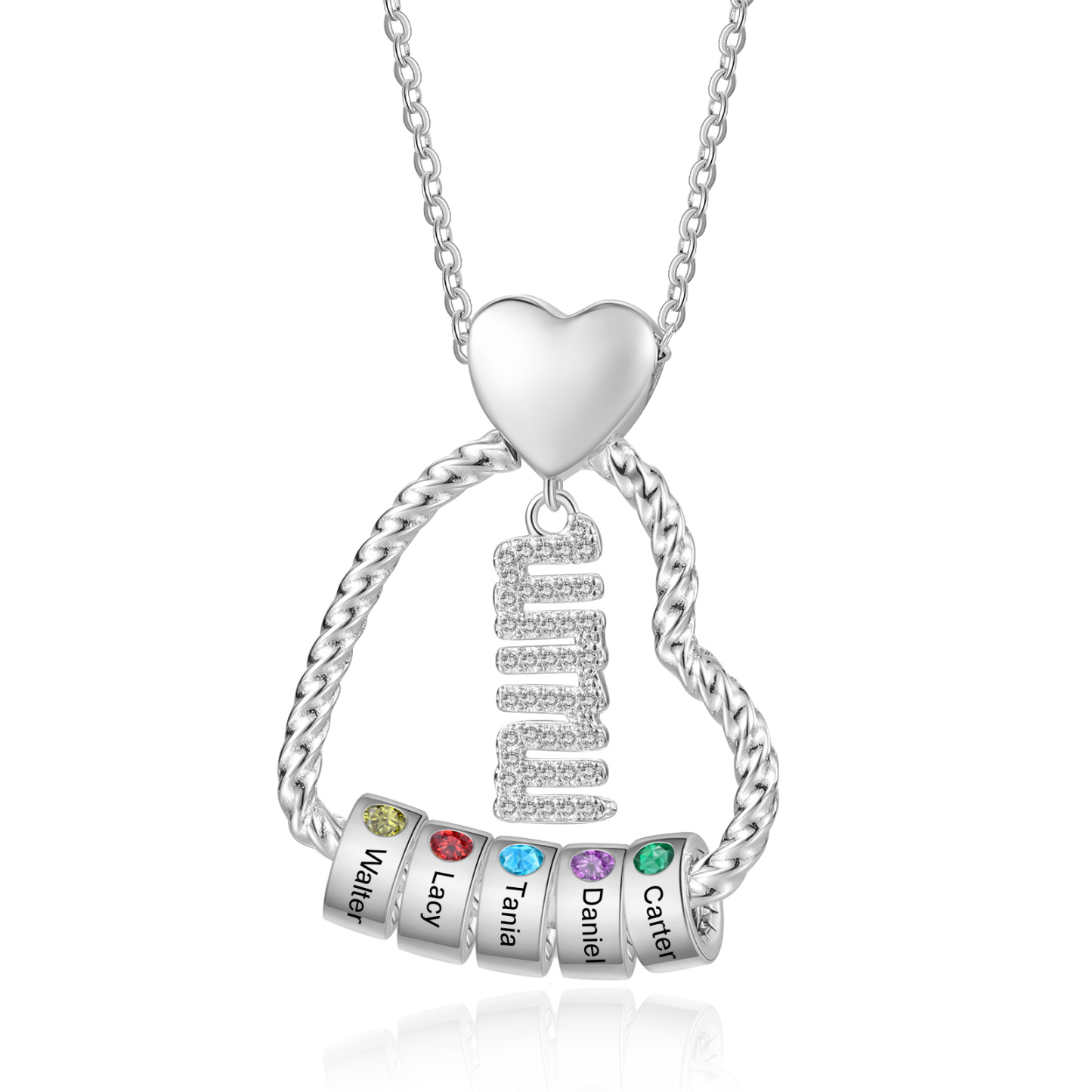 Personalised Heart Pendant Necklace Custom 1-5 Birthstones & 1-5 Names Gifts for Mum-Jessemade AU