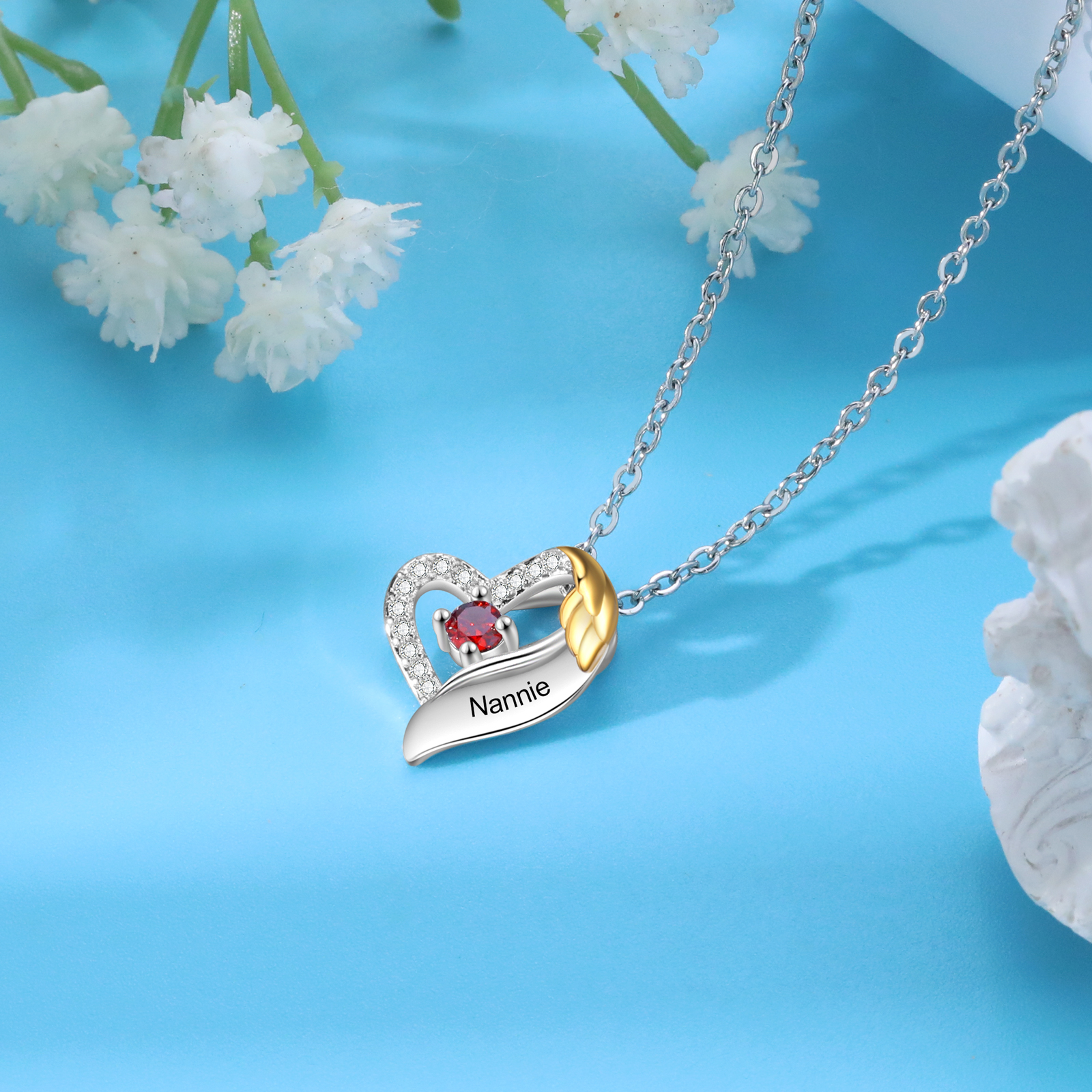 Personalised Heart Pendant Necklace Custom Birthstone & Name Birthday Women Necklace Gift for Her-Jessemade AU