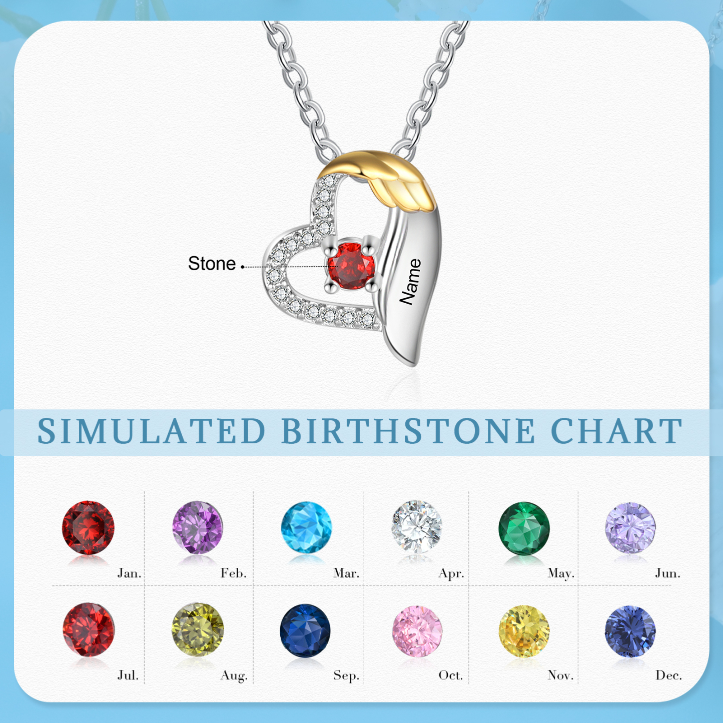 Personalised Heart Pendant Necklace Custom Birthstone & Name Birthday Women Necklace Gift for Her-Jessemade AU
