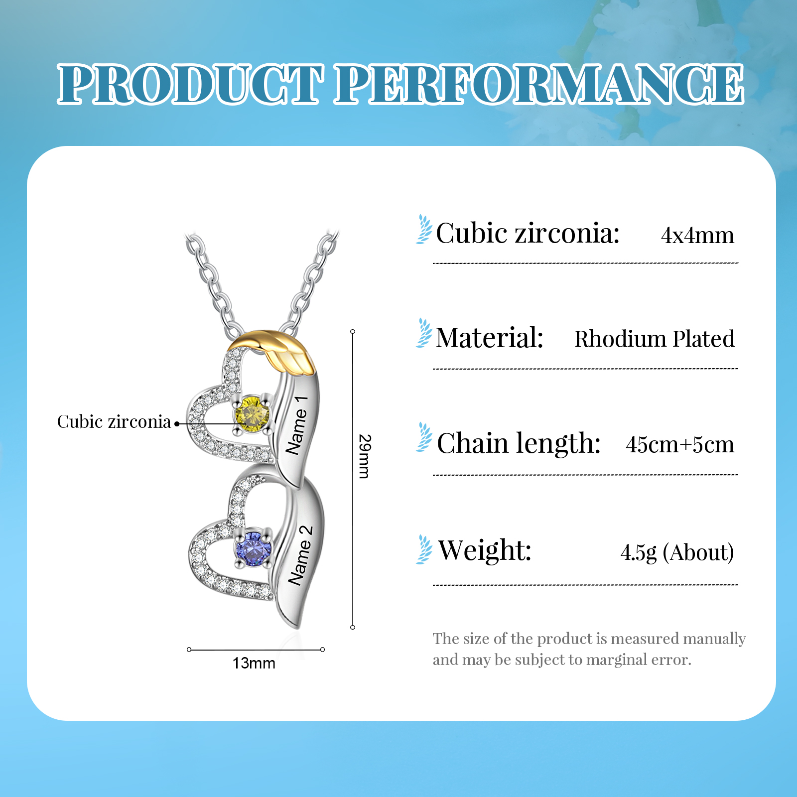 Personalised Heart Pendant Necklace Custom 2 Birthstones & 2 Names Birthday Women Necklace Gift for Her-Jessemade AU