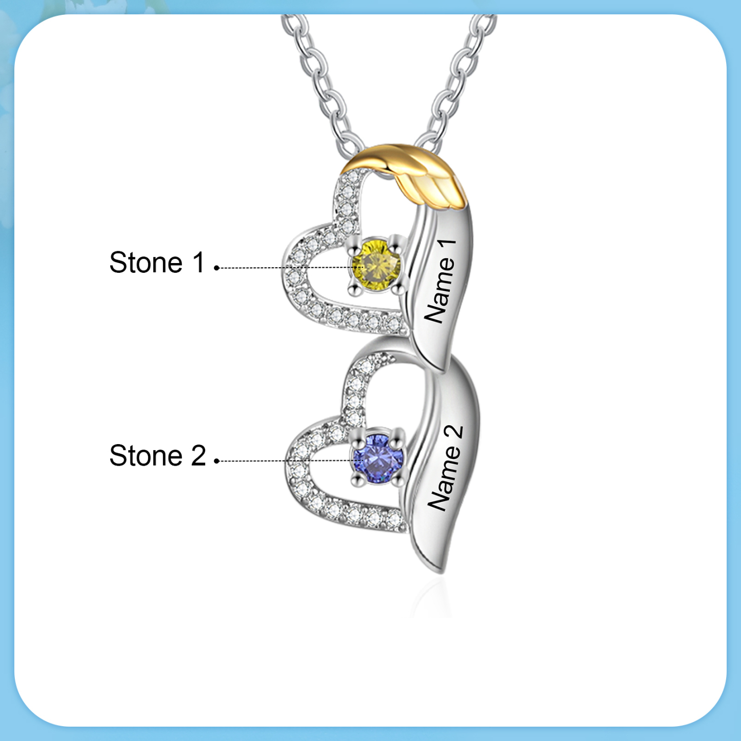 Personalised Heart Pendant Necklace Custom 2 Birthstones & 2 Names Birthday Women Necklace Gift for Her-Jessemade AU