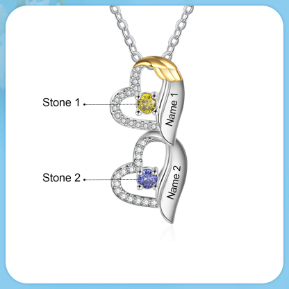 Personalised Heart Pendant Necklace Custom 2 Birthstones & 2 Names Birthday Women Necklace Gift for Her-Jessemade AU