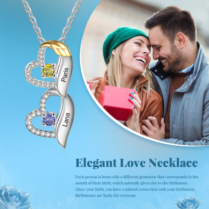 Personalised Heart Pendant Necklace Custom 2 Birthstones & 2 Names Birthday Women Necklace Gift for Her-Jessemade AU
