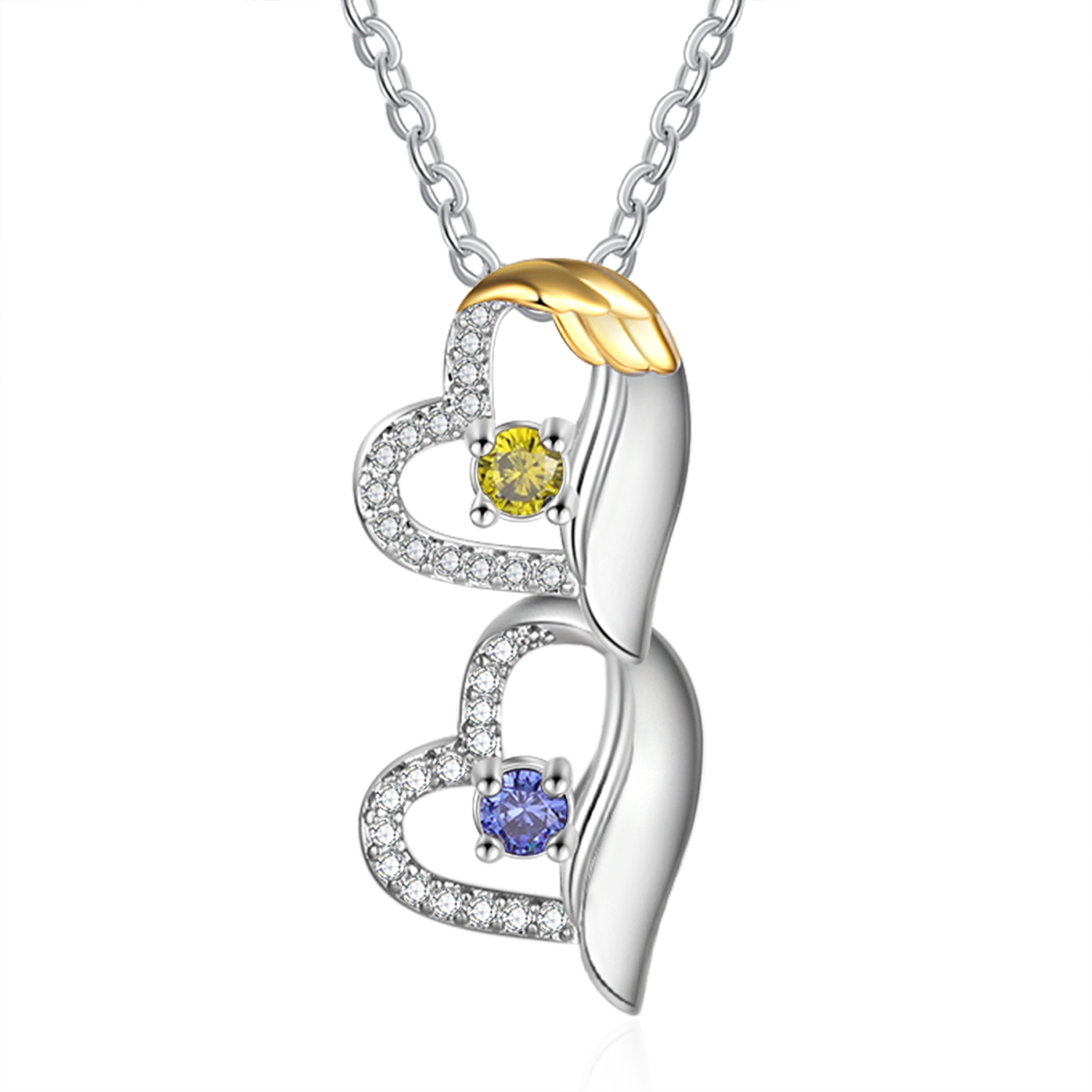 Personalised Heart Pendant Necklace Custom 2 Birthstones & 2 Names Birthday Women Necklace Gift for Her-Jessemade AU