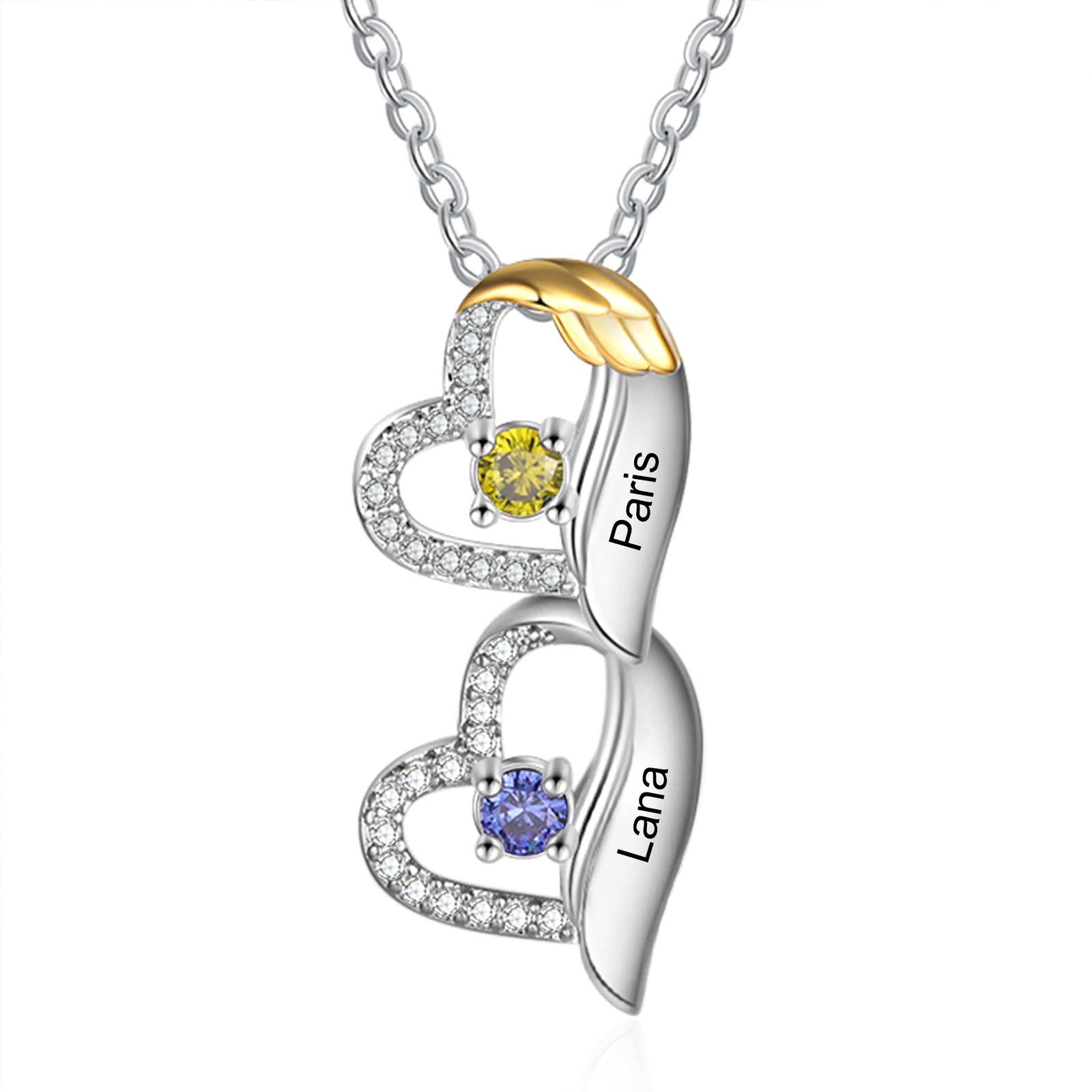 Personalised Heart Pendant Necklace Custom 2 Birthstones & 2 Names Birthday Women Necklace Gift for Her-Jessemade AU